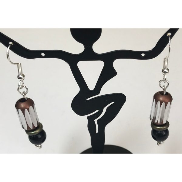 Brown Carved Barrel Earrings