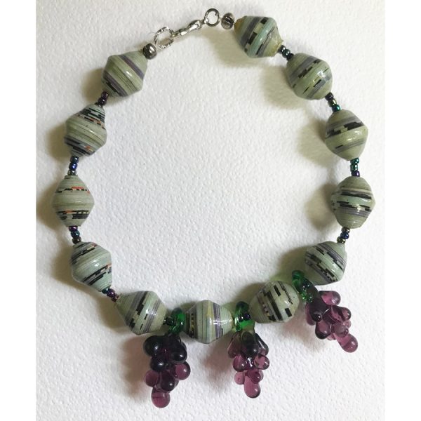 Blown Glass Grapes and Green Bead Bracelet - Image 2