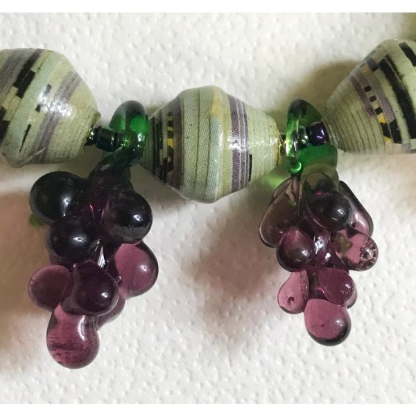 Blown Glass Grapes and Green Bead Bracelet