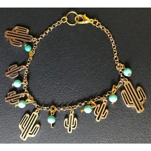 Gold Cacti and Turquoise Bracelet