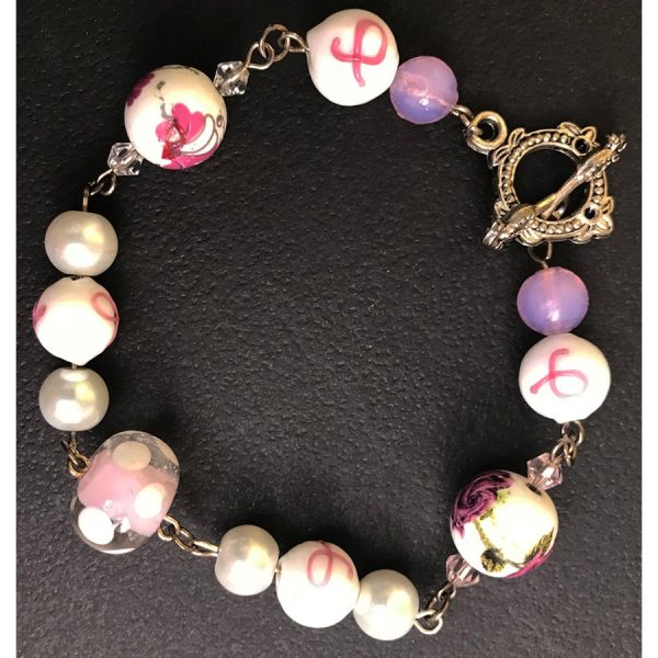 Rose and Crystal Breast Cancer Awareness Bracelet