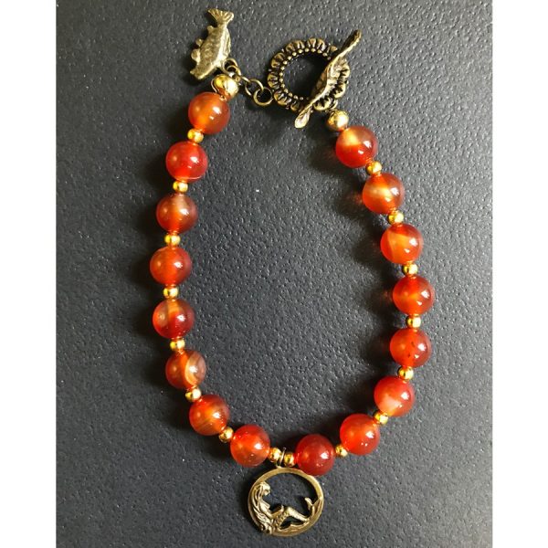 Carnelian and Gold Mermaid Charm Bracelet