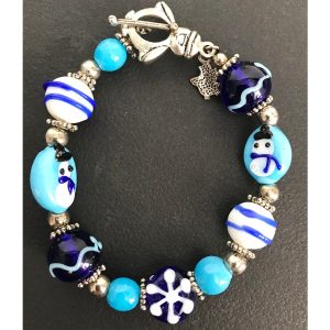 Blue and White Christmas Lampwork Bracelet