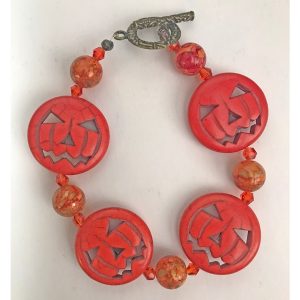 Jack-O-Lantern and Crackle Bead Bracelet
