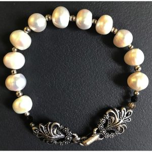 White Pearl and Black Crystal Bracelet
