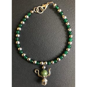Jade and Silver Teapot Charm Bracelet