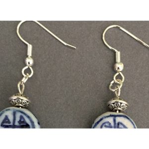 Asian Delft and Silver Buddha Earrings - Image 3