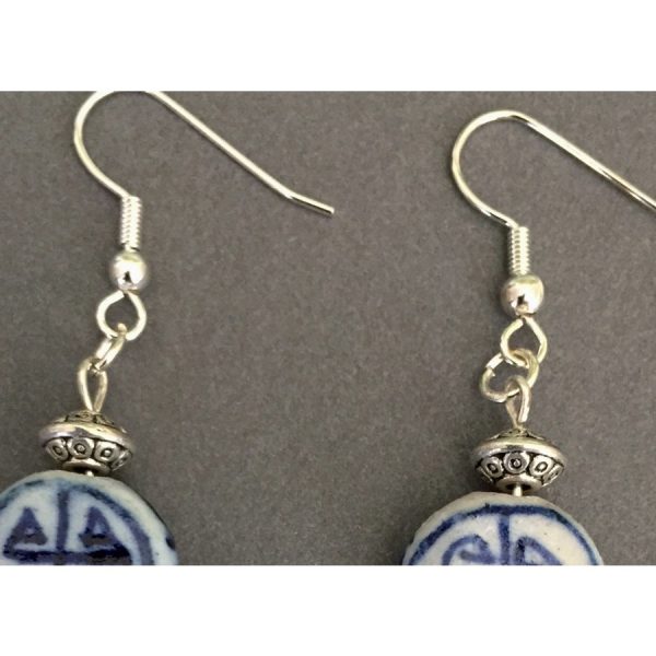 Asian Delft and Silver Buddha Earrings - Image 3