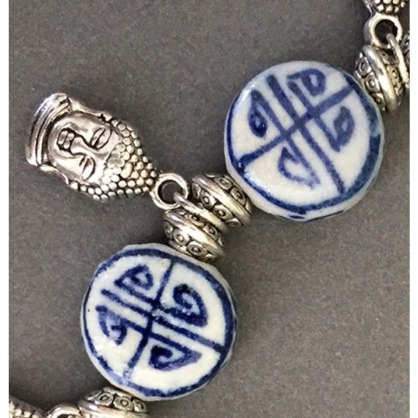 Asian Delft and Silver Buddha Bracelet - Image 4