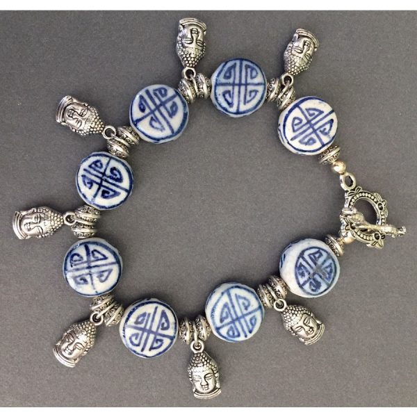 Asian Delft and Silver Buddha Bracelet