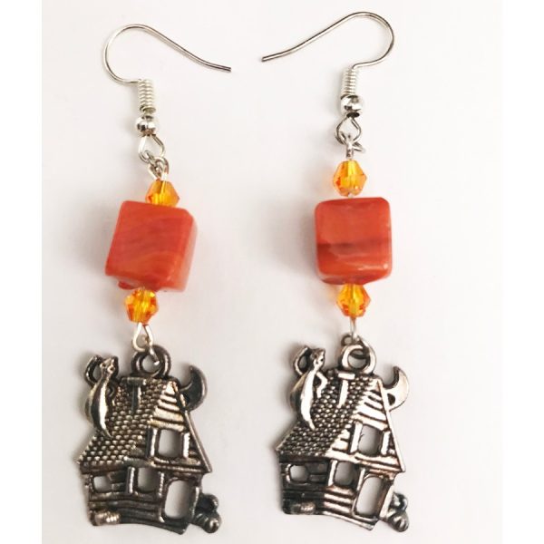Silver Haunted House Earrings