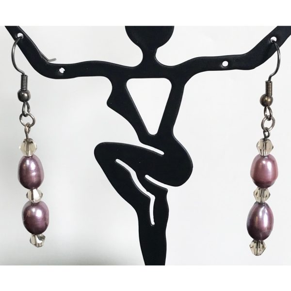 Purple Pearl and Crystal Earrings