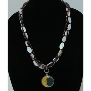 Triple Bead Strands with Moon Cabochon Necklace