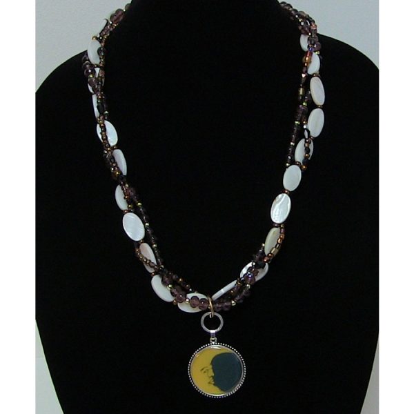 Triple Bead Strands with Moon Cabochon Necklace