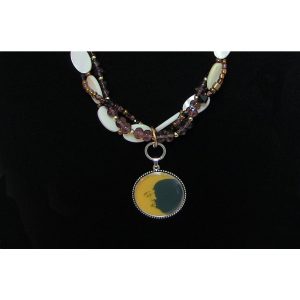 Triple Bead Strands with Moon Cabochon Necklace - Image 3