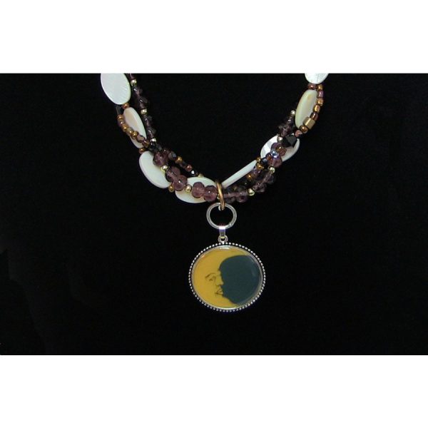 Triple Bead Strands with Moon Cabochon Necklace - Image 3