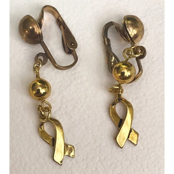 Gold Breast Cancer Awareness Clip-On Earrings
