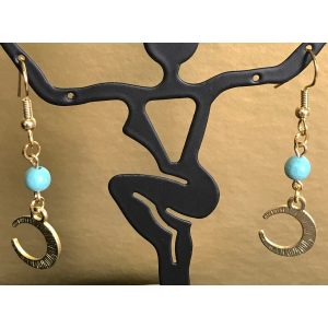 Turquoise and Gold Moon Earrings