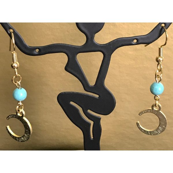Turquoise and Gold Moon Earrings