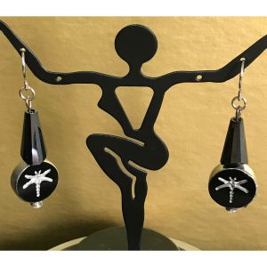 Rhinestone Dragonfly and Black Crystal Earrings