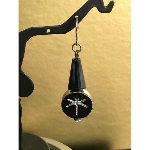 Rhinestone Dragonfly and Black Crystal Earrings - Image 2