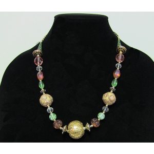 Mixed Peaches and Green Beads Necklace - Image 2