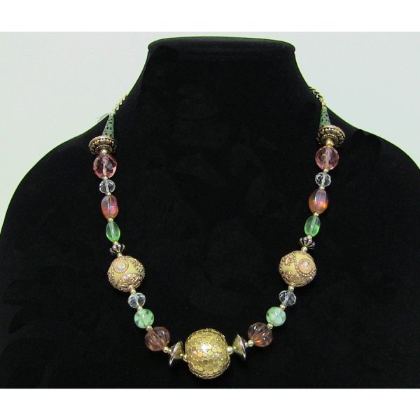 Mixed Peaches and Green Beads Necklace - Image 2