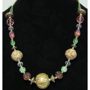 Mixed Peaches and Green Beads Necklace