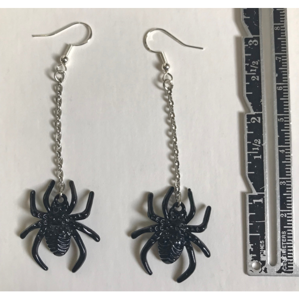 Black Spider Dangle Earrings