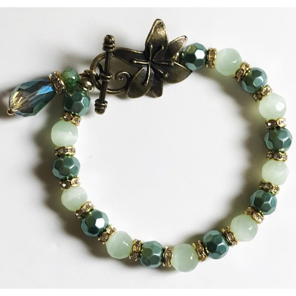 Green Austrian Bead, Crystal, and Rhinestone Bracelet