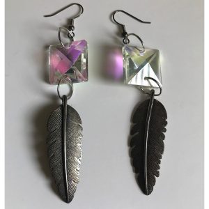 Large Crystal and Feather Earrings