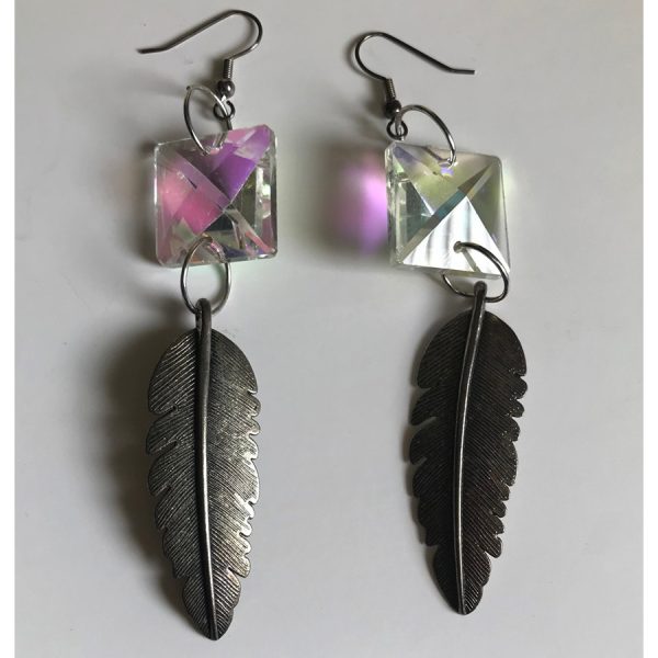 Large Crystal and Feather Earrings