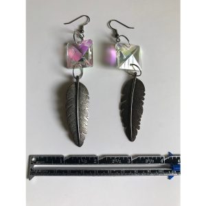 Large Crystal and Feather Earrings - Image 2