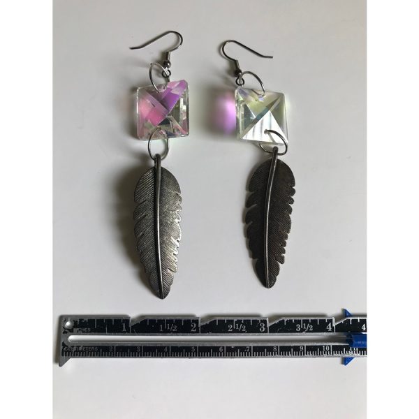 Large Crystal and Feather Earrings - Image 2