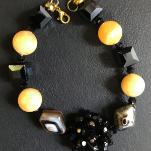 Sardonyx, Citrine, and Black Crystal Bracelet