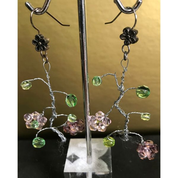 Wire Wrapped Pink and Purple Crystal Earrings