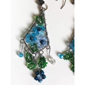 Wire Wrapped Blue Floral Dangle Earrings - Image 2