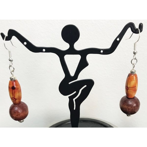 Silver and African Wooden Bead Earrings