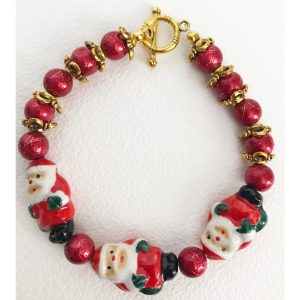 Red Pearl and Ceramic Santa Bracelet