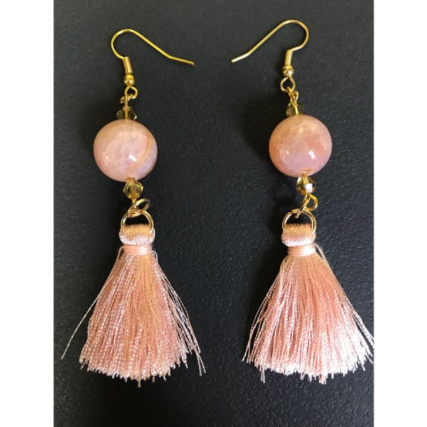 Pink Quartz, Amber Quartz, and Peach Tassel Earrings