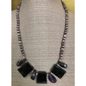 Amethyst, Obsidian, and Austrian Cats’ Eye Necklace