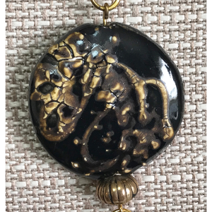 Black Ceramic Bead and Metal Tassel Necklace - Image 3