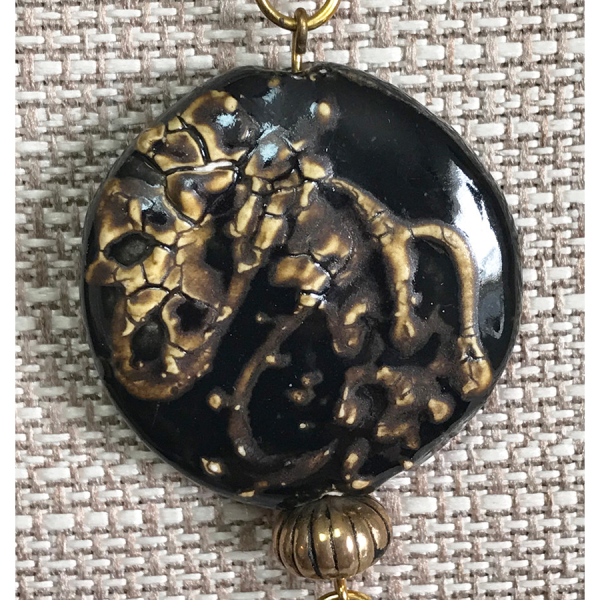 Black Ceramic Bead and Metal Tassel Necklace - Image 3