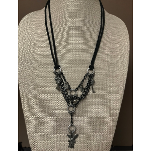 Black Chain and Suede Charm Necklace