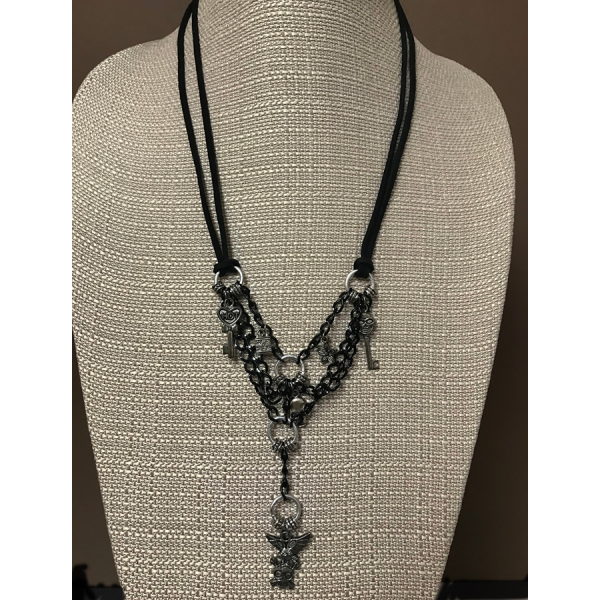 Black Chain and Suede Charm Necklace