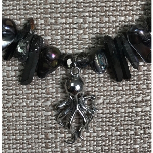 Black Pearl, Crystal, and Octopus Necklace - Image 3