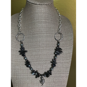 Black Pearl, Crystal, and Octopus Necklace