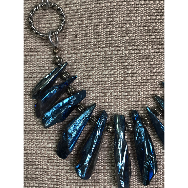 Blue Crystal and Silver Fan Necklace - Image 2