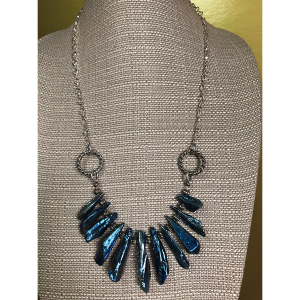 Blue Crystal and Silver Fan Necklace