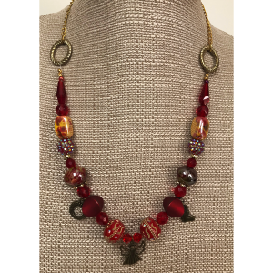 Brass Christmas Angel and Red Bead Necklace